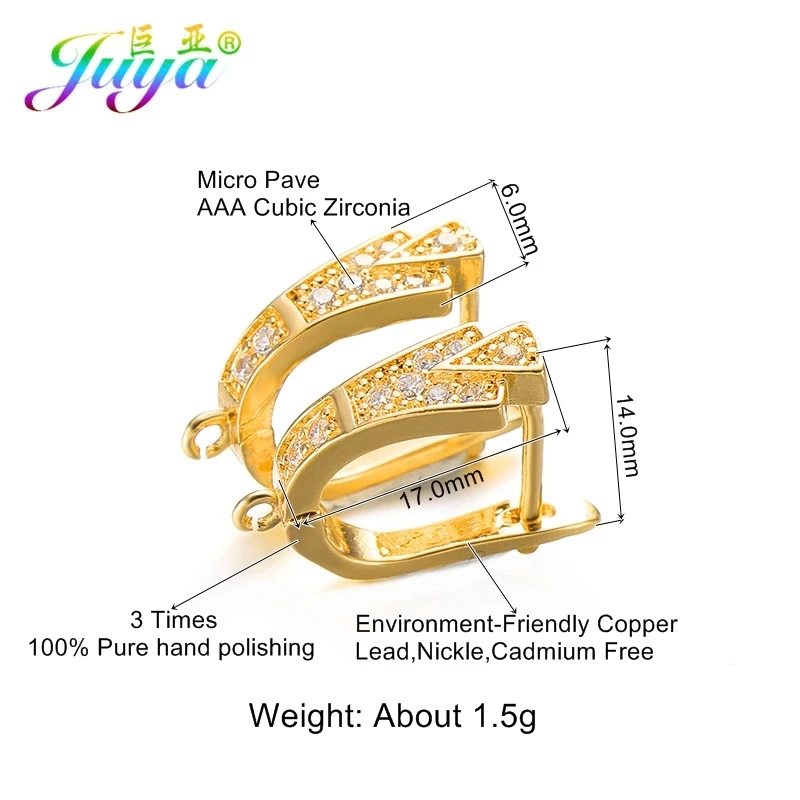 Juya женские свадебные ювелирные изделия компоненты ручной работы кубического циркония серьги крючки и застежки аксессуары для сережек ювелирных изделий - Цвет: Gold