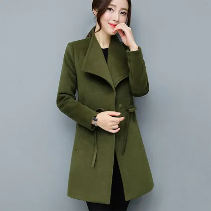 Модное женское простое пальто на пуговицах с длинными рукавами, воротник с лацканами, тонкое женское зеленое шерстяное пальто в стиле милитари, эластичная ветрозащитная теплая куртка