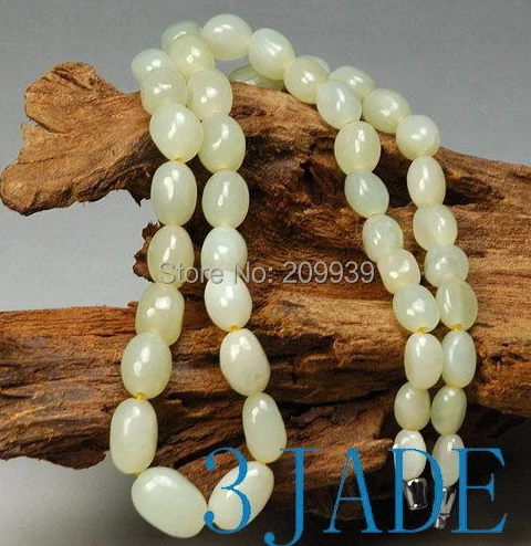 

huij 00308 Natural Hetian Nephrite Jade River Pebble Beads Necklace