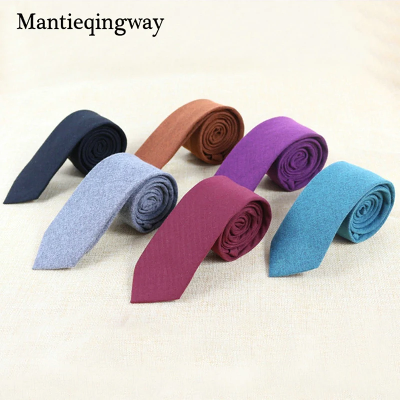 

Mantieqingway 6cm Skinny Ties For Men Narrow Imitation Wool 6cm Solid Color Corbatas Slim Vestidos Necktie Clothing Accessories