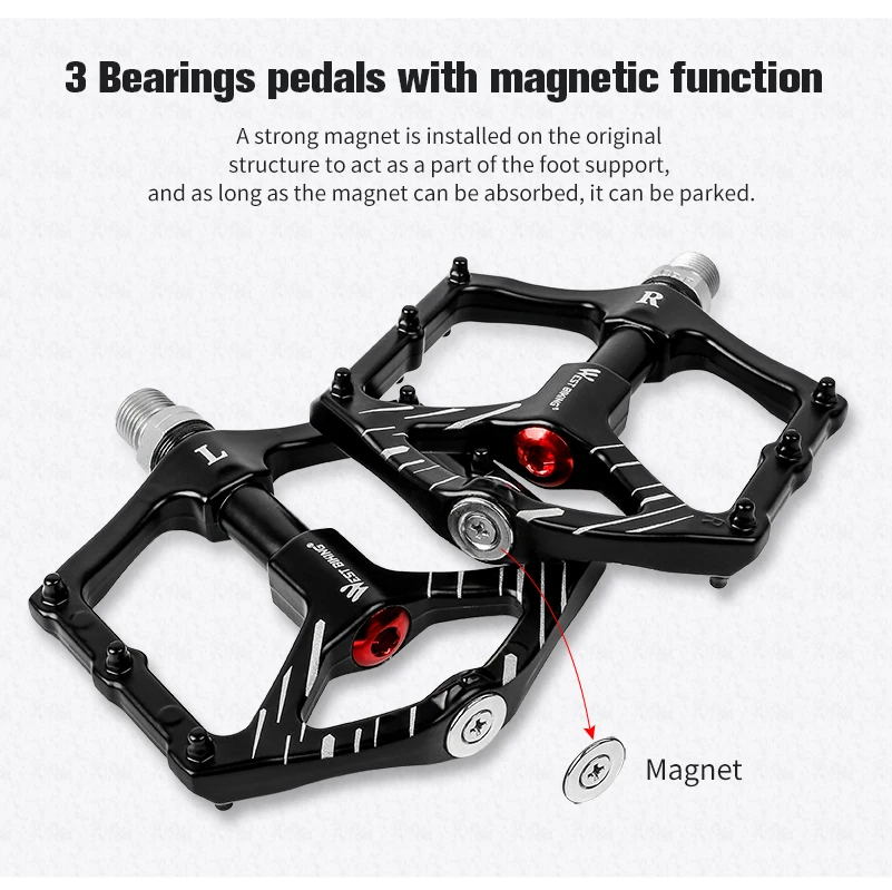 WEST BIKING 9/1" велосипедные педали, 3 герметичных подшипника, плоские велосипедные педали из алюминиевого сплава, сверхлегкие магнитные дизайнерские велосипедные педали MTB