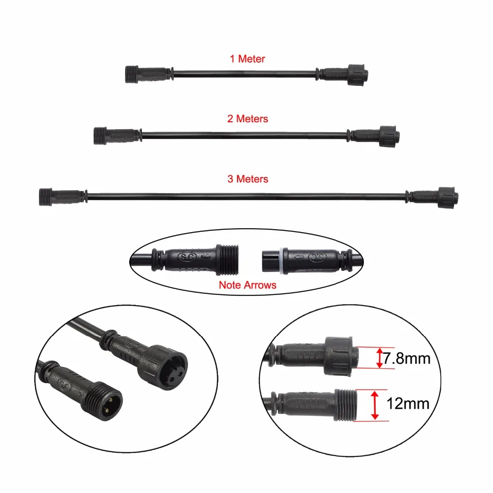 5 шт./упак. 2PIN синхро-адаптер длиной 1 м/2 м/3 м кабель-удлинитель для IP67 Водонепроницаемый подключить провод Мощность шнур для одного Цвет светодиодный светильник лампы