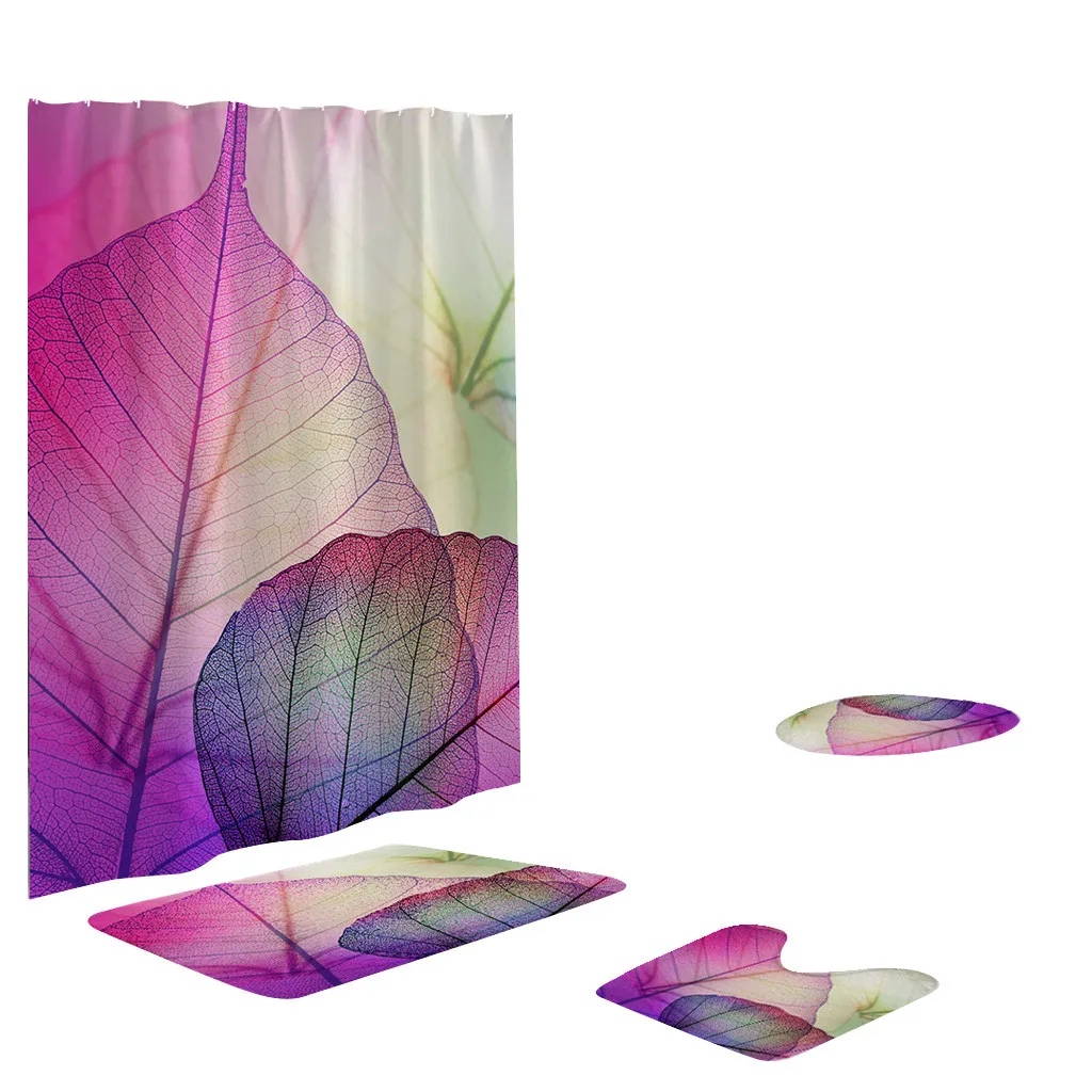H(4pcs) 4 шт./компл. занавеска для душа с принтом Нескользящая крышка для унитаза коврик для ванной набор стойка для тряпок Крышка для ванной занавеска для душа с 12 крючками - Цвет: H(4pcs)
