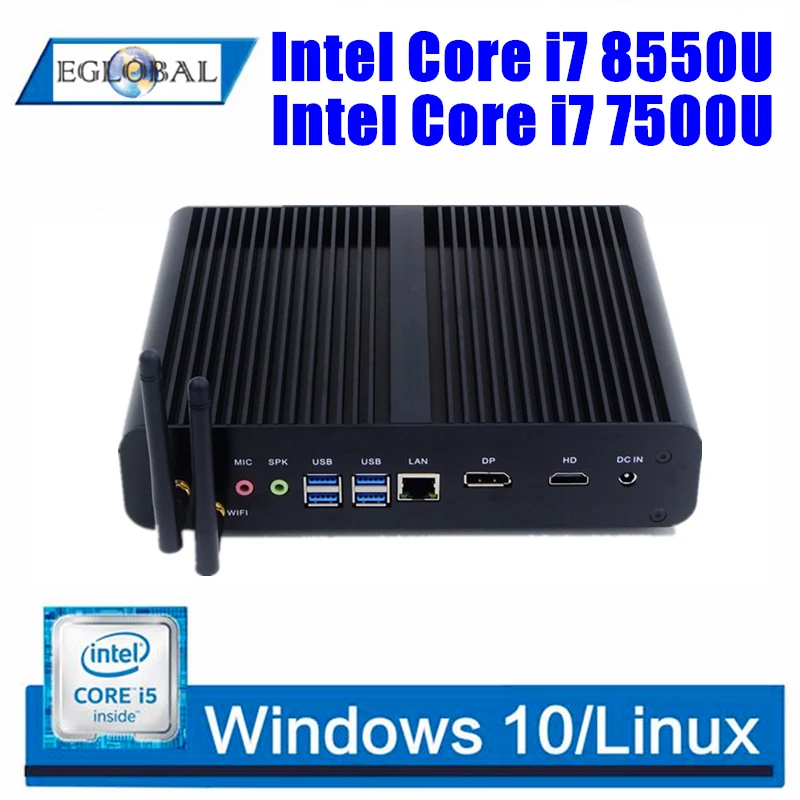 EGLOBAL Intel Core i7 8550U Мини компьютер без вентилятора Windows 10 pro мини ПК без вентилятора UHD графика 620 4K ТВ приставка неттоп minipc