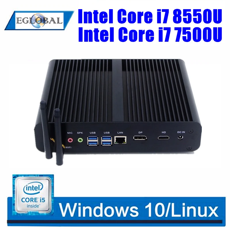 

EGLOBAL Intel Core i7 8550U Fanless Mini Computer Windows 10 pro mini pc no Fan UHD Graphics 620 4K TV BOX Nettop minipc