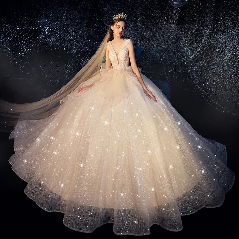 Женское свадебное платье Vivian's Luxury Shine Starry Sky с V образным вырезом и
