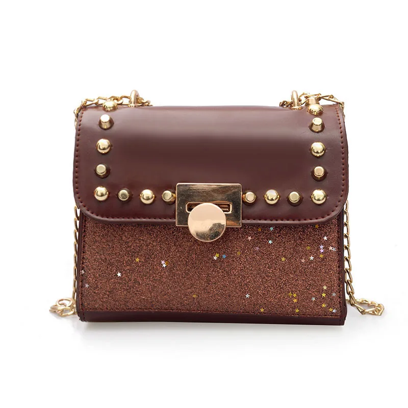 Fashion Soft PU Leather Rivet Women Handbag Mini Female Shoulder Bag