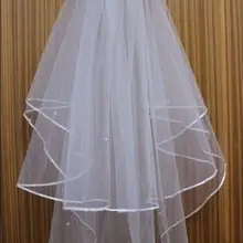 Горячая Распродажа дизайн 2 T Белый Свадебный с вуалью атласный край гребень локоть Фата