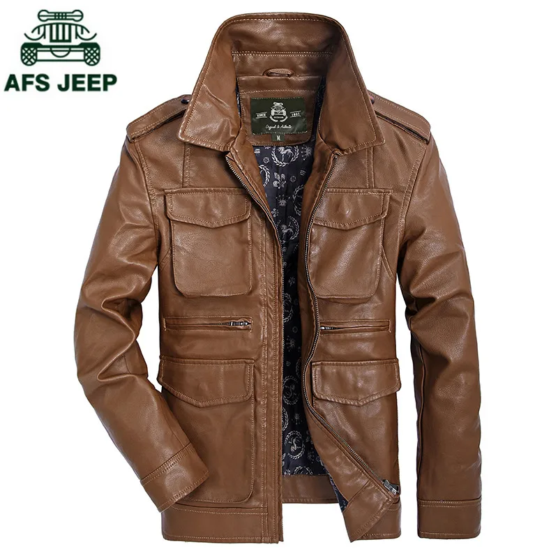 AFS JEEP Новая мужская зимняя кожаная куртка модная теплая мотоциклетная