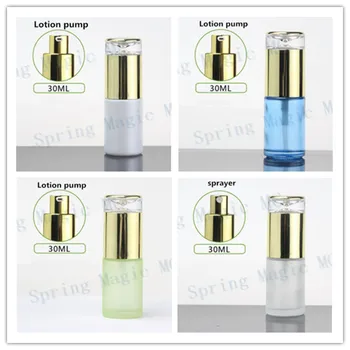 

50pcs 30ML Blue/Green/Frosted/Pearl White Glass Bottle With Gold Pump/Sprayer