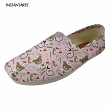 INSTANTARTS женская повседневная обувь для кормления обувь на плоской подошве с милым рисунком медведя медсестра Дизайн студент комфорт Slip-on Loafers парусиновая обувь