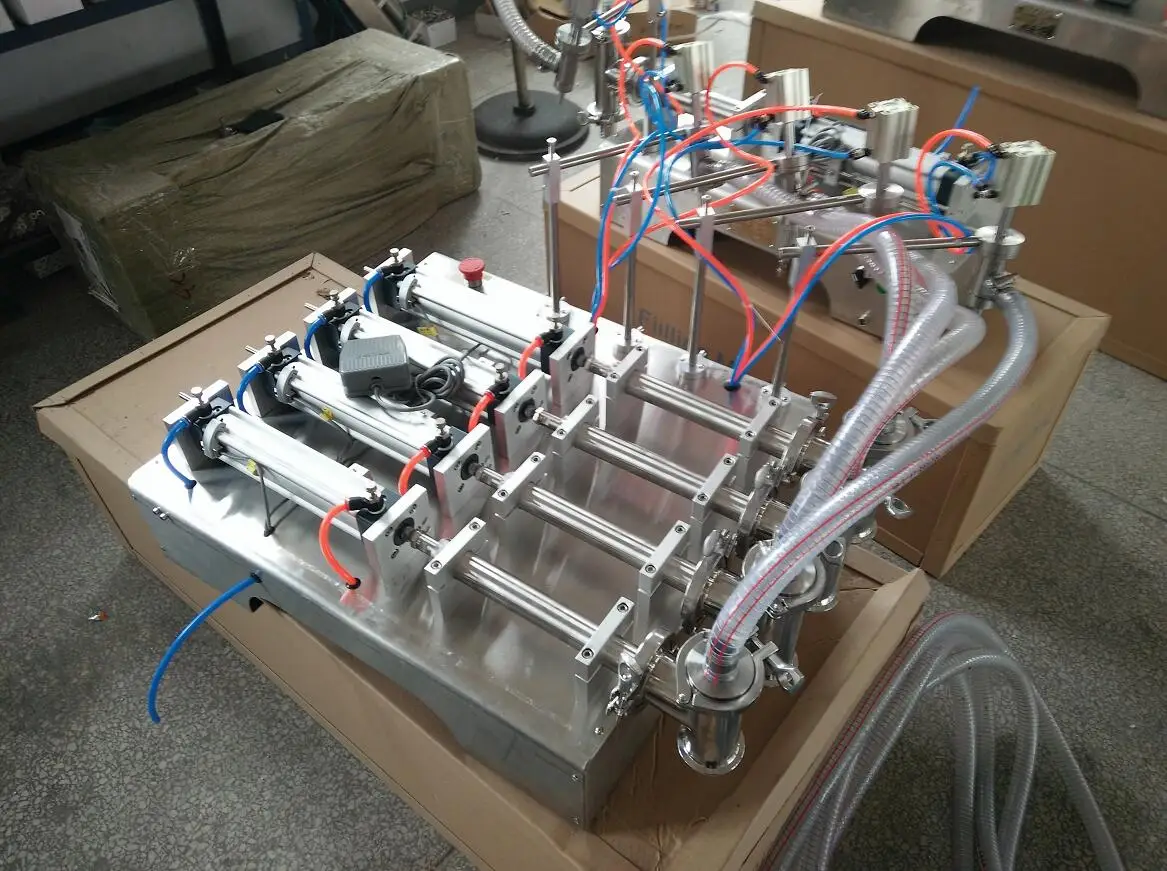 

4 Heads Pistons Liquid Filling Machine Pneumatic Detergent Soya Sauce Vinegar Wine Oil Soup Semi Automatic Filler