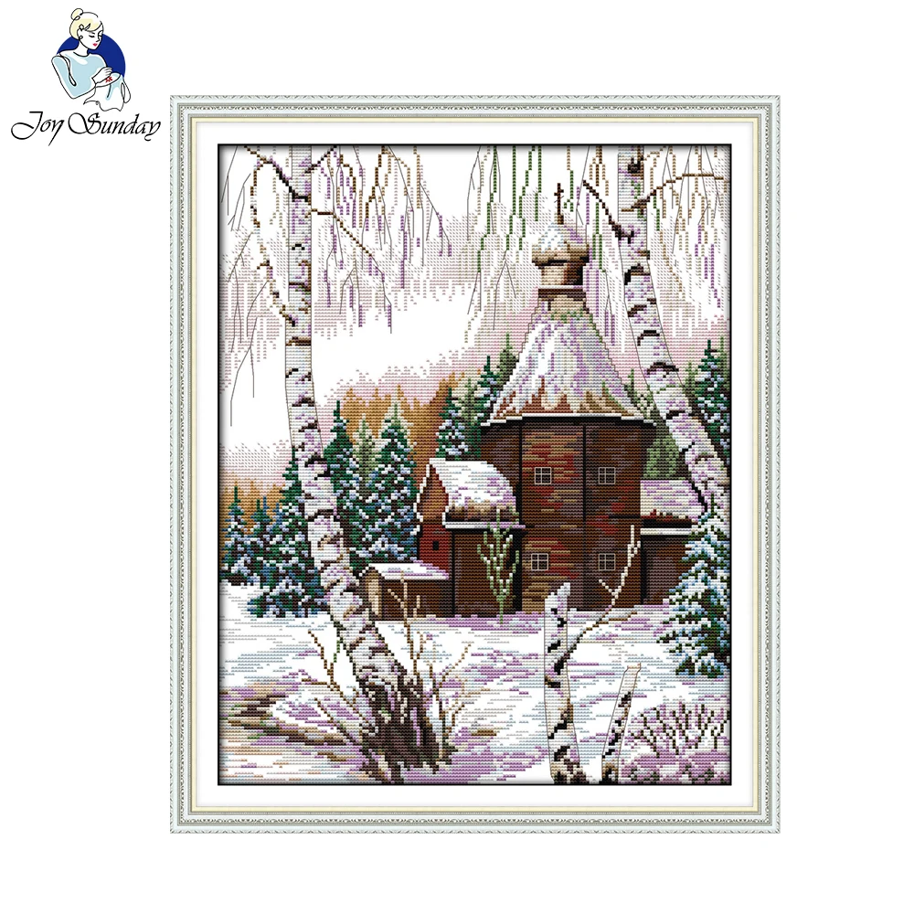 

Joy Sunday Winter Scenery Paintings Counted Printed On Canvas DMC Cross Stitch Chinese Needlework Kits Embroidery Sets F726