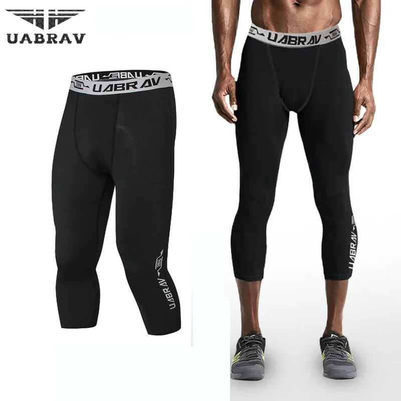 Mens Compression 3/4 Pants Quickly Dry Running Fitness Jogging Trousers