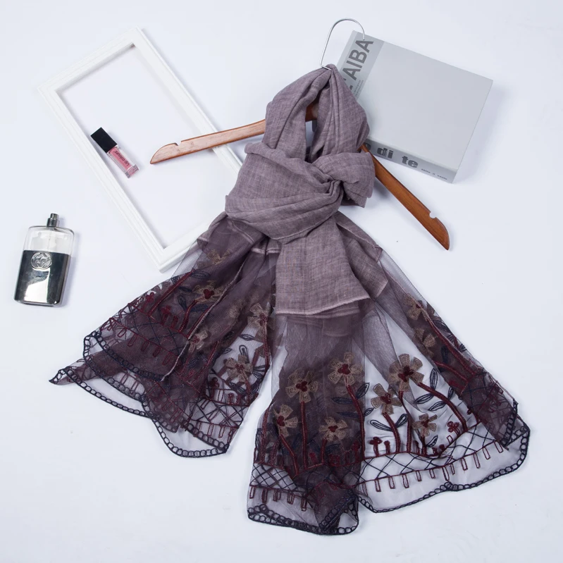 Шарф в пляжном стиле, Женская хлопковая кружевная шаль, очень модная накидка, чистый цвет