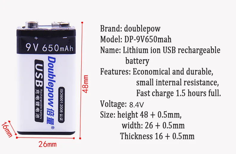 9V USB перезаряжаемая батарея 6f22 9v умная батарея 650mAh беспроводной микрофон инструмент KTV использование