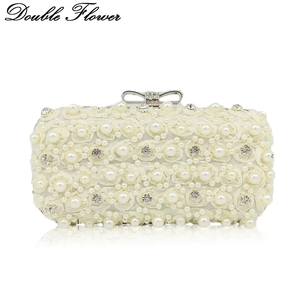 

Double Flower Rose Bush Beaded Crystal Women Lace Evening Bags Hard Case Metal Clutches Bridal Wedding Party Handbag Purse