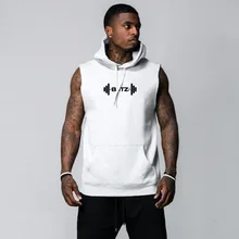 Спортивный топ для мужчин Бег жилет с капюшоном рубашка без рукавов мужской фитнес Tanktop хлопок s майка для занятий бодибилдингом спортивные штаны майка