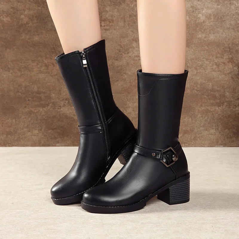 mid calf boots chunky heel