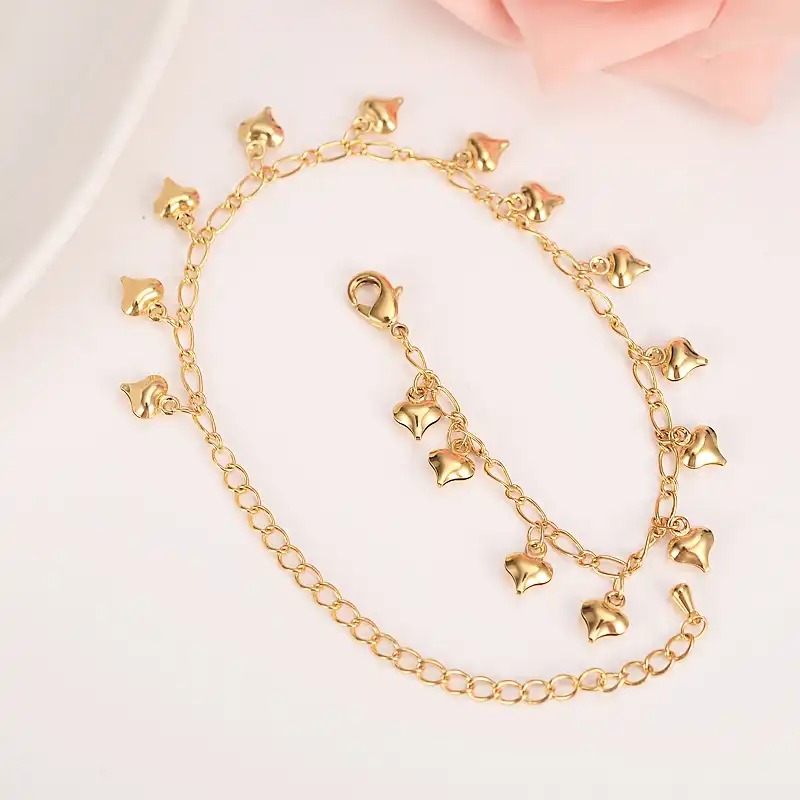 25cm new dubai Charm Bracelet for Women Gold love heart flower Bangle cute  kids girls women Hand Chain Jewelry anklets Arab gift|Charm Bracelets| -  AliExpress