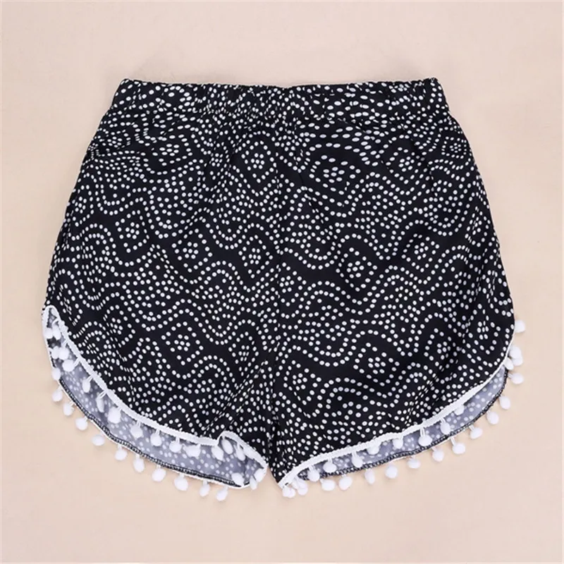 NEW 2016 Summer Fashion Women Shorts Floral Pom Pom Hem Shorts Mid Elastic Waist Beach Casual Shorts 2 Color Size M L XL NEW 2016 Summer Fashion Women Shorts Floral Pom Pom Hem Shorts Mid Elastic Waist Beach Casual Shorts 2 Color Size M L XL