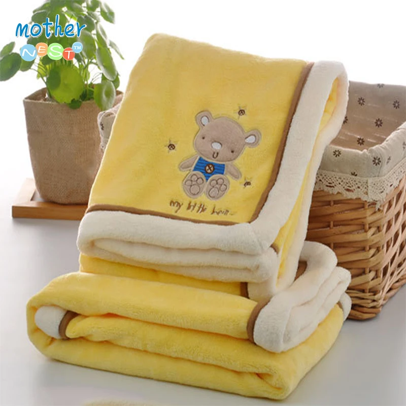spesifikasi Ibu Nest Selimut Bayi Sleeping Tempat Tidur 75*100 CM Kuning Kartun Beruang Kutub Termal Bulu Anak Stroller Crib swaddle