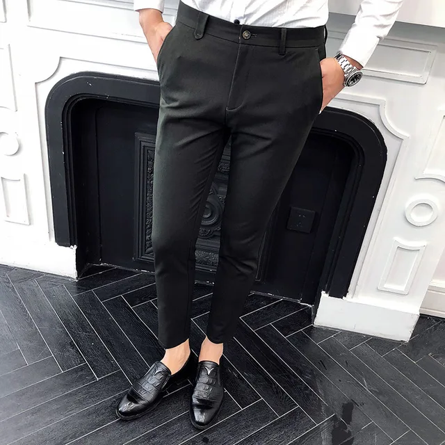 Pantalones de vestir hombres moda Delgado Color sólido temperamento estilo británico 2018 otoño nuevo negocio traje de traje| - AliExpress