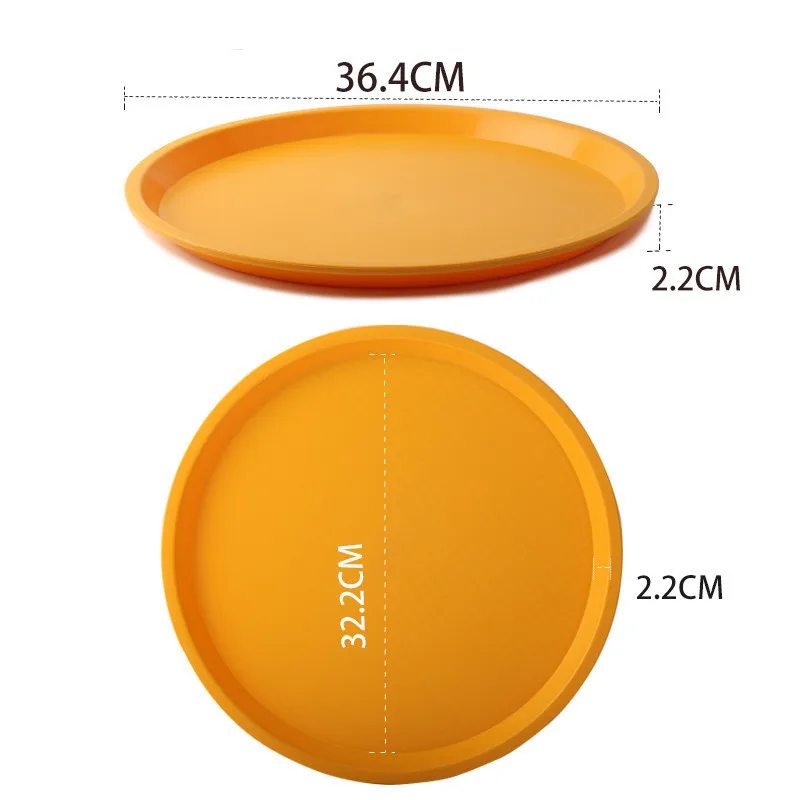 Нескользящий пластиковый круглый черный коричневый зеленый желтый цвет Фруктовая тарелка чай фаст-фуд поднос детский сад отель посуда поднос - Цвет: Orange 36.4cm