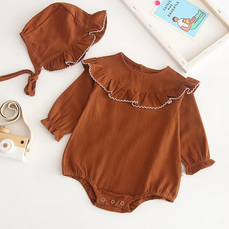 

Fashion Baby Girls Princess Bodysuits Clothes Tiny Cotton Newborn Long Sleeve Onesie Solid Color Toddler Kids Jumpsuits Sunsuits