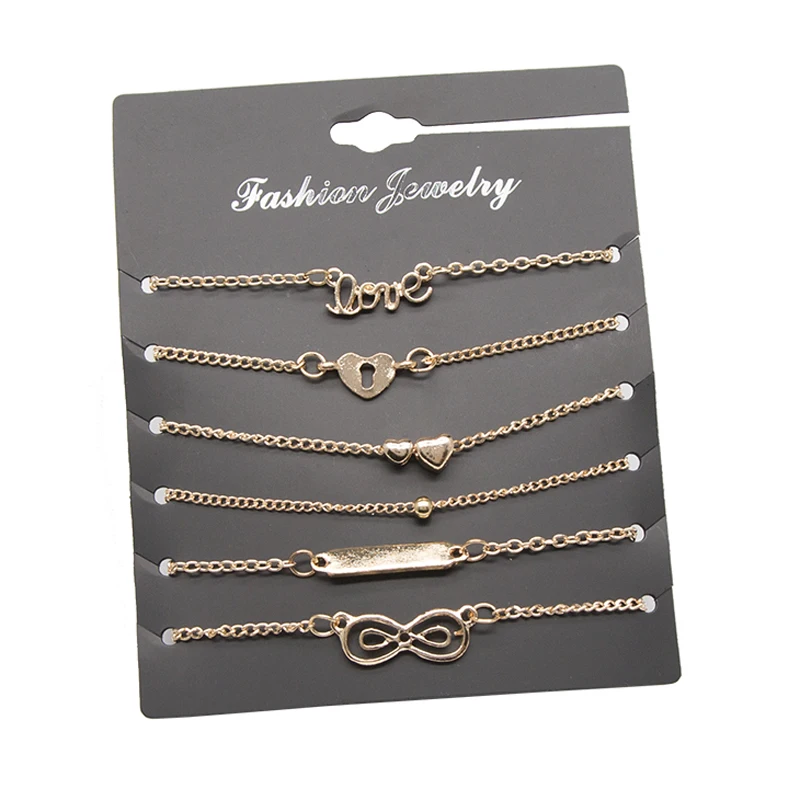 

Gold Color Link Chain Jewelry Gifts for Lovers Forever Love Heart Charm Bracelets 5 Pcs Infinity Symbol Bracelet Femme Bijoux