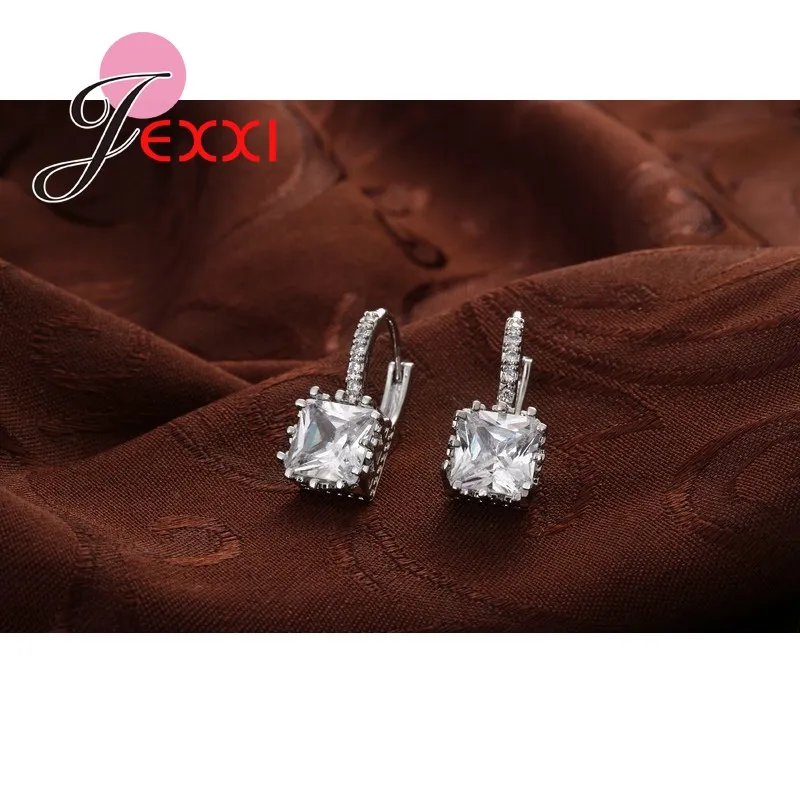Real Silver Huggie Lever Back Earrings Luxury Shiny 2 Carat CZ Crystal Cubic Zircon Hot Sale Women Jewelry