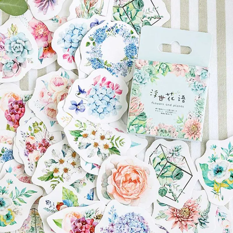 

46pcs/box Flowers And Plants Decorative Paper Stickers Scrapbooking Stick Label Diary Stationery Album Stickers