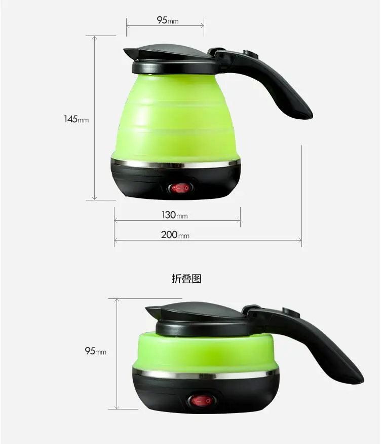 EU plug Travel kettle foldable water kettle portable small capacity silicone and stainless steel