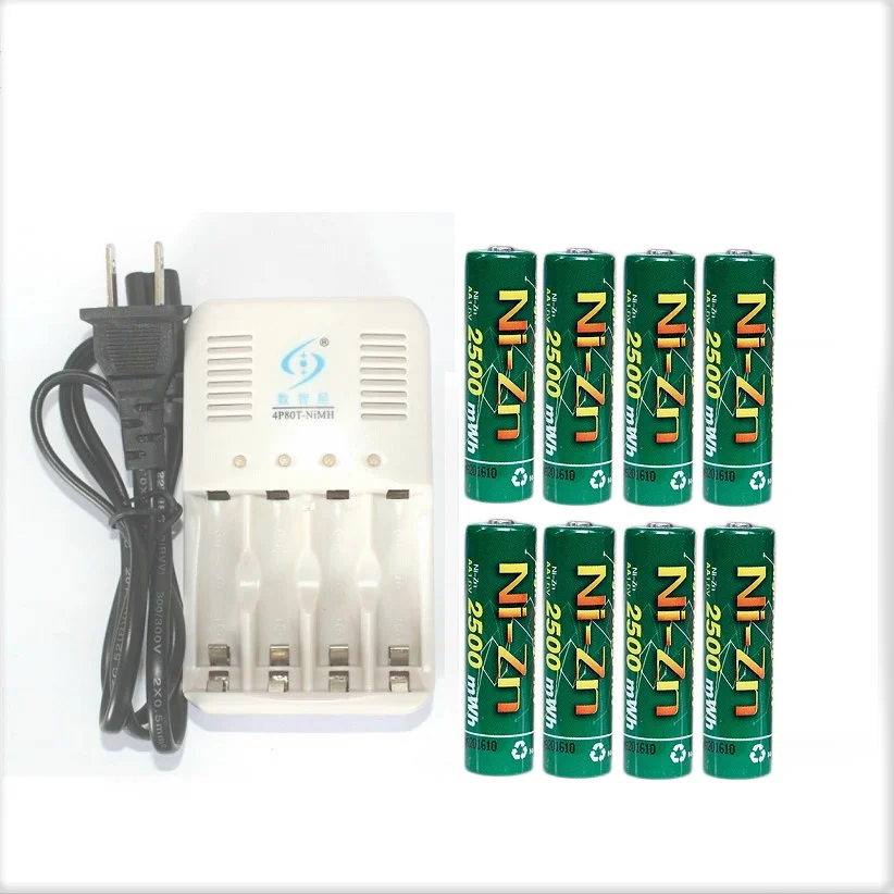 New 8PCs 2500MW H NI Zn 1.6VAA rechargeable battery batteries + 2*BATTERY BOX +4 ports NI-Zn NiMH AAAAA battery smart charger