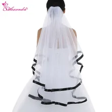 Alexzendra белый цвет слоновой кости 2 яруса черная лента край Палец длина венчальная Фата свадебная вуаль Veu De Noiva Свадебные аксессуары