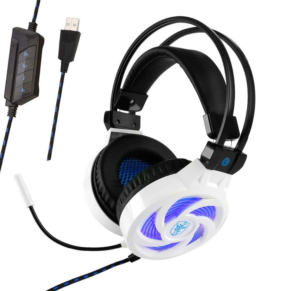 Продажа Soyto font b USB b font стерео игровая гарнитура 7,1 Виртуальная объемная бас Игровые наушники с микрофоном светодиодная подсветка для компьютера PC Gamer