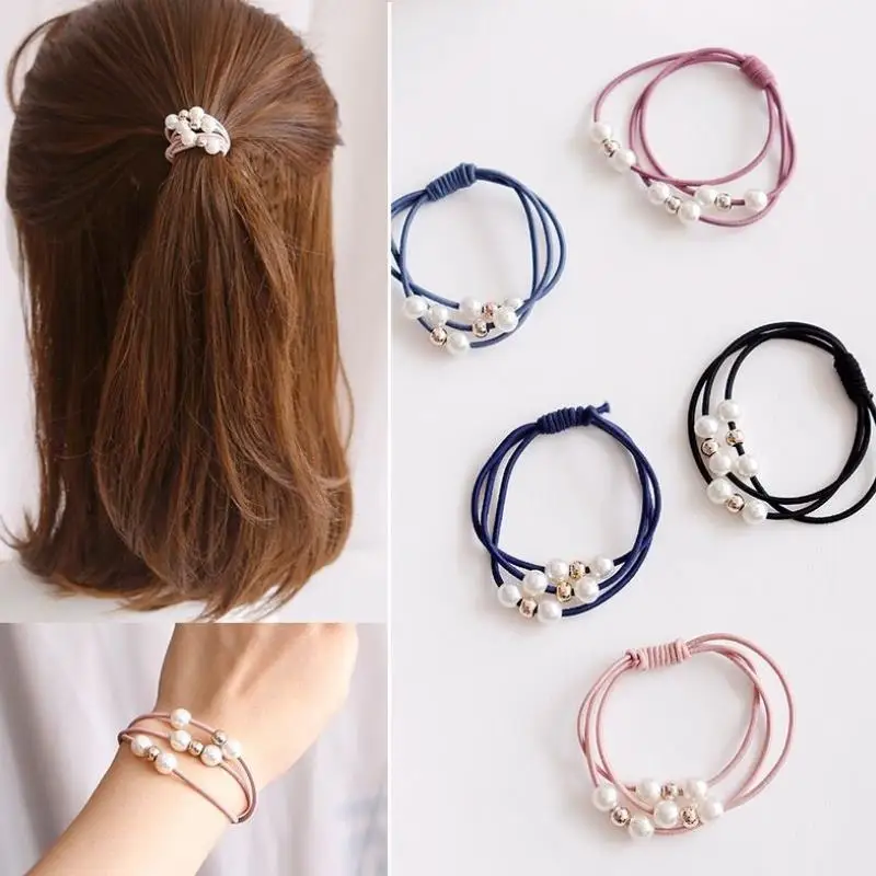 

5PCS Hair Accessories Pearl Elastic Rubber Bands Ring Headwear Girl Elastic Hair Band Ponytail Holder Scrunchy Rope Hair Jewelry