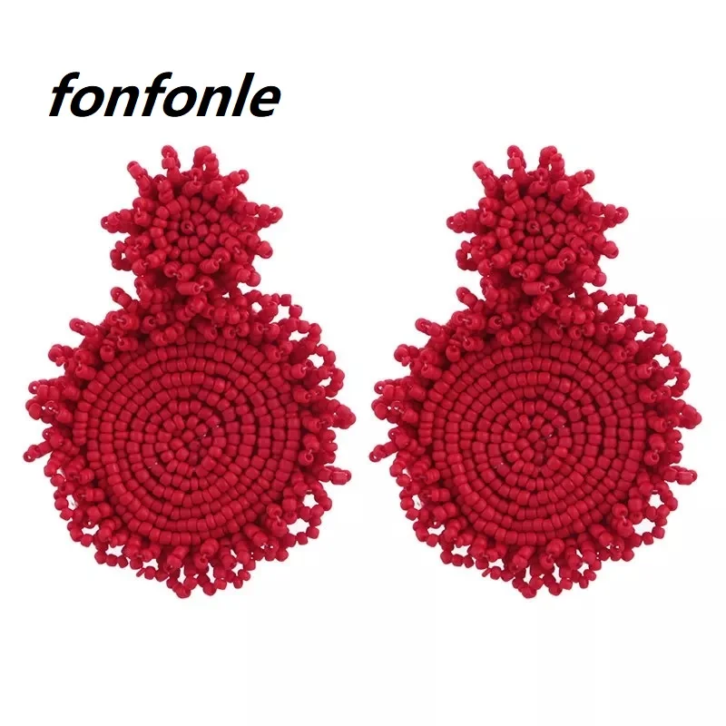 

Bohemian Handmade Rice Bead Geometric Round Ear Nails Reflect Women's Charming Eardrop's Retro Personality Gift