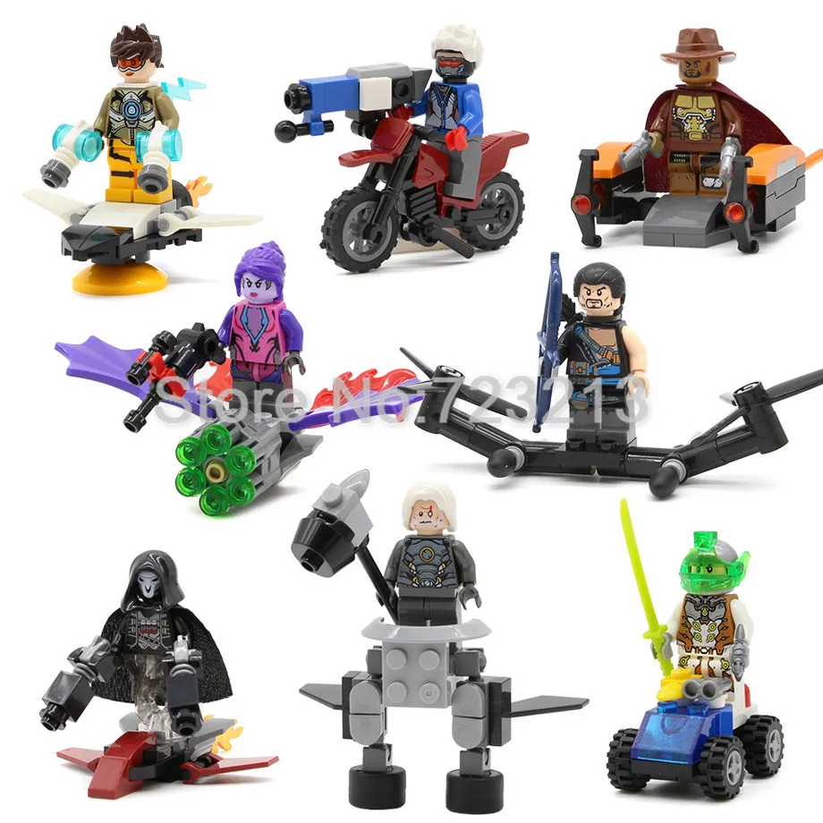 

8pcs/set Game OW SOLDIER Tracer Figure Set 76 Genji Widowmaker D.Va Hanzou Mei JunkRat Ana Amari Building Blocks Brick Toys