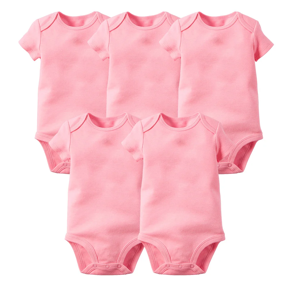 

5pcs/set Pure Color Baby Bodysuit Infant Jumpsuit Overall Short Sleeve Body Suit Baby Clothing Set Summer Cotton Unisex