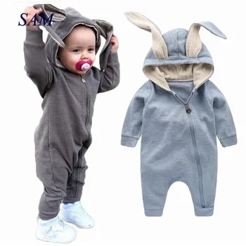 

2019 Baby Romper New Cute Rabbit Hooded Long Sleeve Baby Boy Rompers Cotton Solid Newborn Toddler Infant Baby Jumpsuit