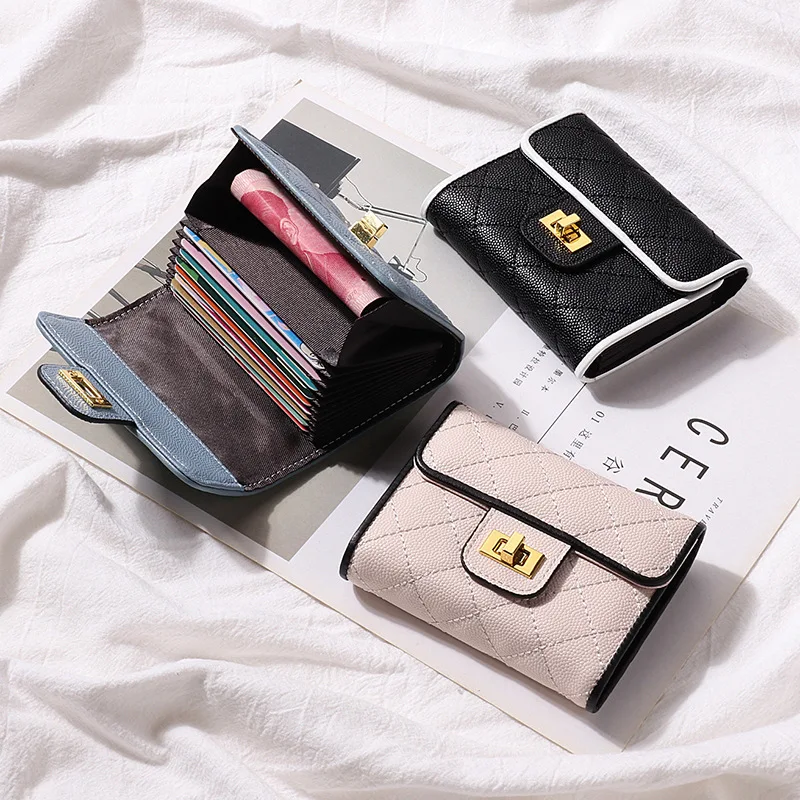 

Caviar Women Card Holder Genuine Leather Designer Cowhide Ladies Credit ID Bank Card Case Money Coin Purse Pockets Short Wallet