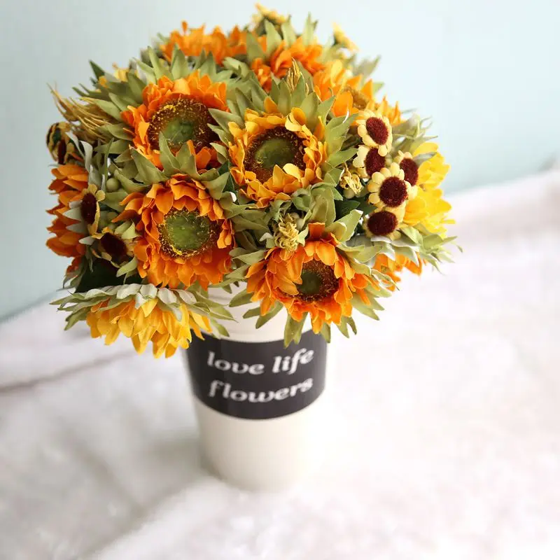 Autumn Decoration 5 Heads Yellow Sunflower Silk Artificial Flowers Bouquet For Home Decoration Office Party Garden Decor Autumn Decoration 5 Heads Yellow Sunflower Silk Artificial Flowers Bouquet For Home Decoration Office Party Garden Decor