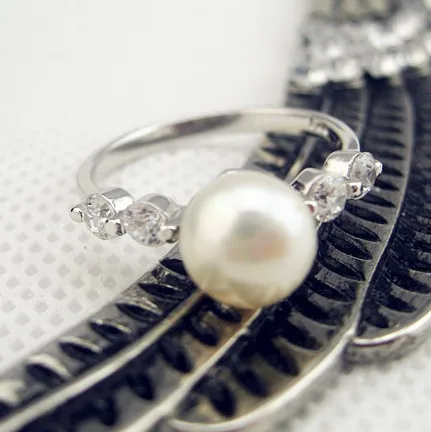 

Silver S925 Lady Ring with Natural Freshwater Pearl Ring Women Jewelry 7mm Pearl