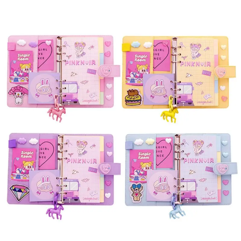 

Portable Lovely Cartoon Pattern Diary Hand Book Notebook With PU Cover Writing Paper Journal Travel Planner Notepad Gift