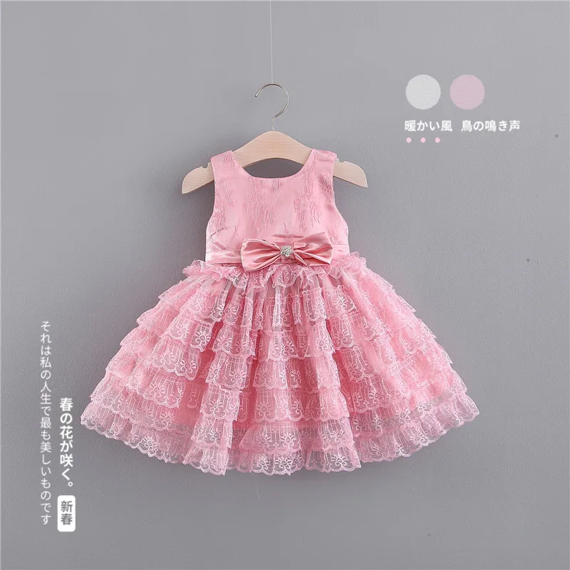 

Vestido Infantil Direct Selling Baby Girl Dress Summer New Children's Clothing 2019 Pure Color Waist Bowknot Multi-layer Dress
