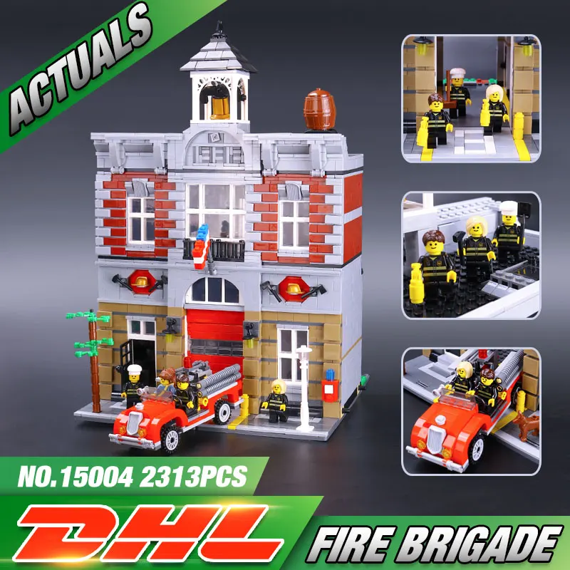 font b LEPIN b font 15004 2313Pcs City Street Creator Fire Brigade Model Building Kits