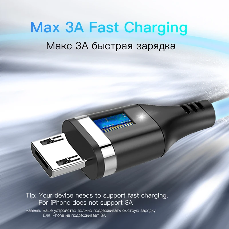 ! ACCEZZ 3A Магнитный кабель для зарядки Iphone X XR XS MAX 6 6S 7 8 Plus|Кабели мобильных