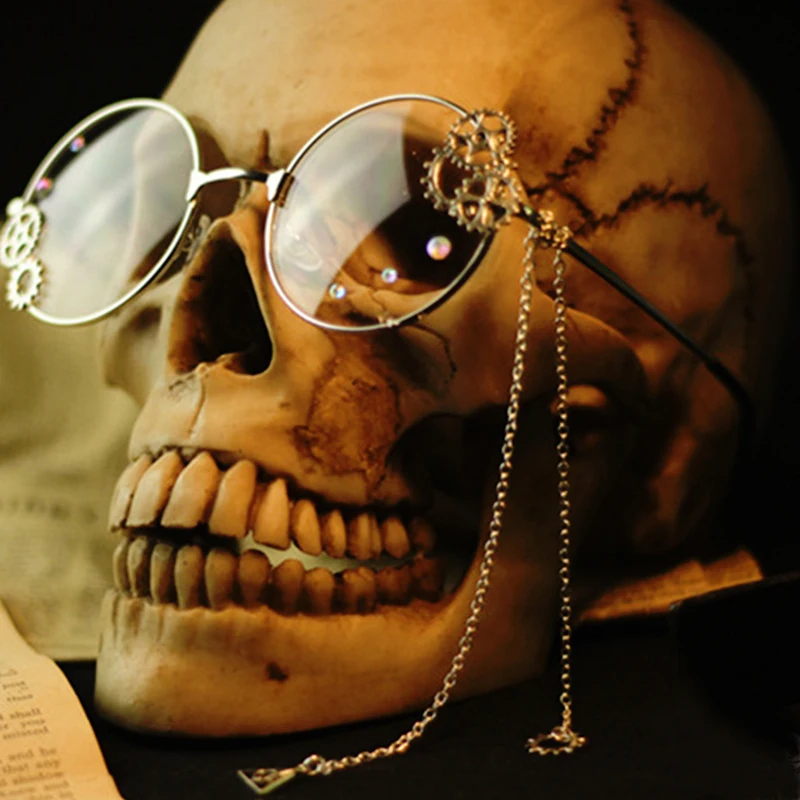 Cosplay&ware Steampunk Girls Cosplay Glasses Frame Metal Gear With Chain Women Retro Lolita Eyewear -Zentai shop online HTB1 KmpVcfpK1RjSZFOq6y6nFXaq.jpg