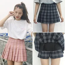 harajuku womens 2017 korean style skirt summer style new plaid pleated skirt rock kawaii high waist skirt women clothing